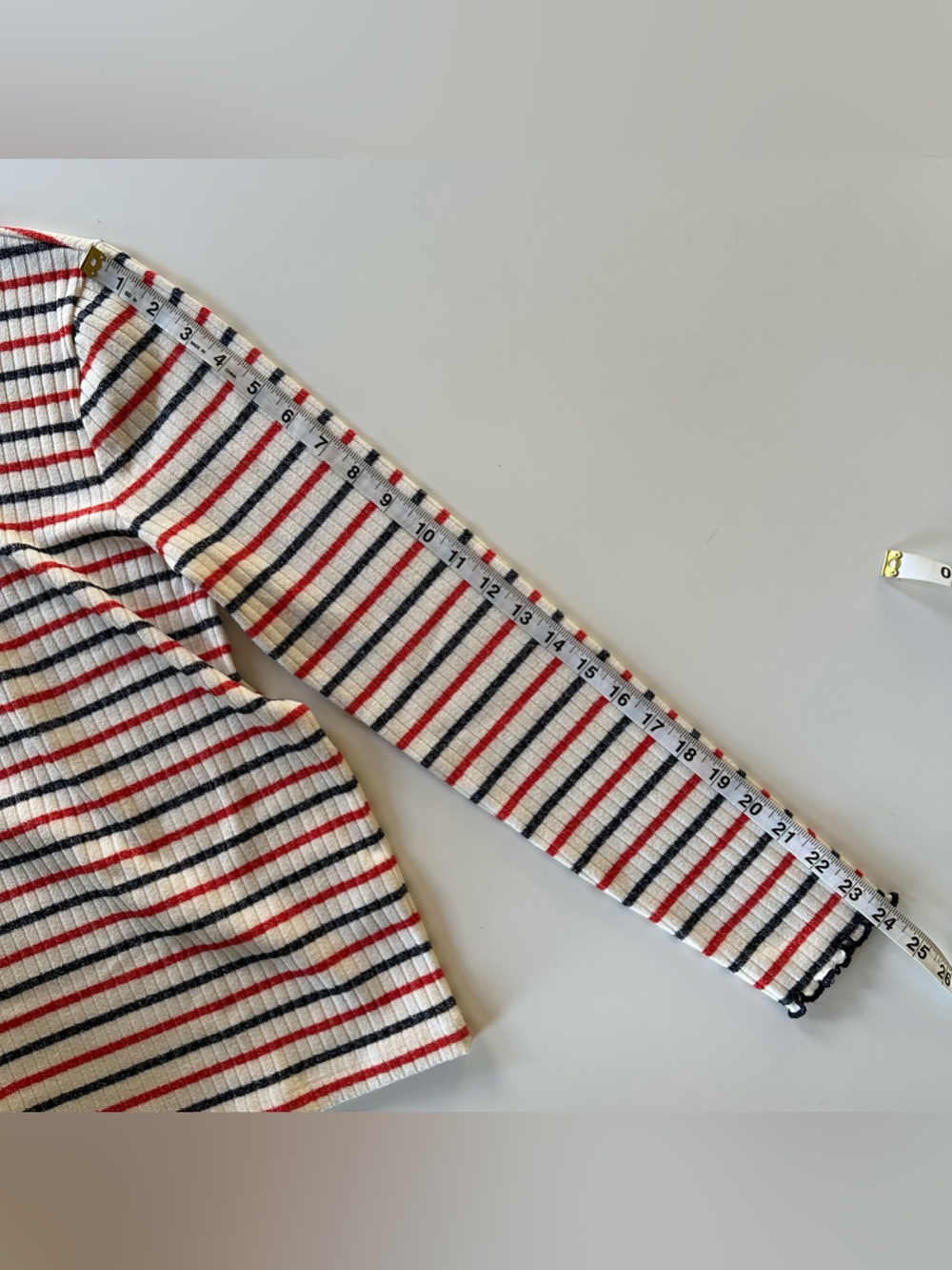 J. Crew Ribbed Ruffle Edge Striped Mock Neck - Picture 5 of 5